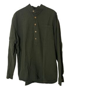 Mexicali Blues Shirt Womens M Olive Green Cotton Henley Long Sleeve Button Tunic
